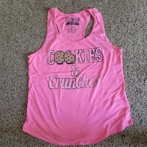 Cookies and crunches pink workout racer back tank top size large